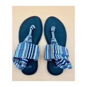 Sanuk Womens Blue Black Aztec Print Yoga Sling 2 Flat Thong Sandals Size 7